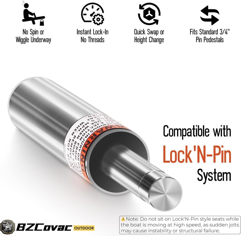 Bzcovac دبوس مقعد قارب 3/4" (عبوة من 2)، تصميم قفل غير ملولب لعمود قاعدة مقعد القارب، عمود تمديد من الألمنيوم للقوارب العائمة، قوارب الصيد، قوارب الباس، وأكثر من ذلك - Image 5